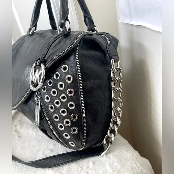 Michael Kors Black Leather Satchel EUC - Picture 3 of 14
